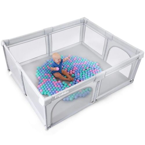 ANGELBLISS Baby Playpen, Extra Large Playard, Indoor & Outdoor Kids Activity Center with Anti-Slip Base, Sturdy Safety Play Yard with Breathable Mesh, Kid's Fence for Infants Toddlers(Grey,50”x50”)