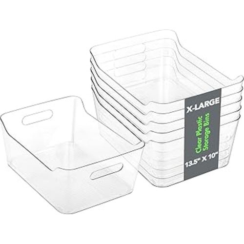 Tiawudi 2 Pack Plastic Storage Bins, Extra Large Pantry Organizer, 13.5" x 10" Clear Storage Containers and Organizer Bins, Multi-Use Bins for Home, Kitchen, Closet and Cabinet