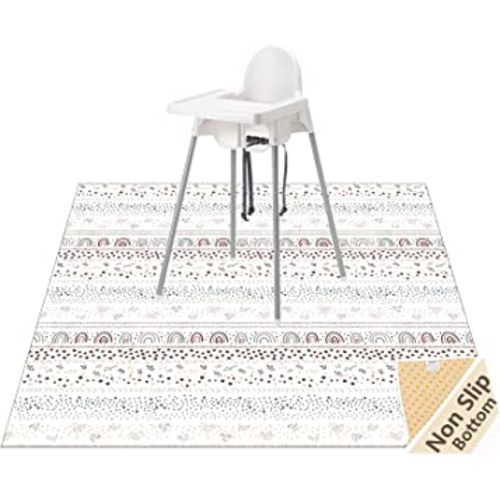 Splat Mat for Under High Chair/Arts/Crafts, WOMUMON Washable Spill Mat Waterproof Anti-Slip Floor Protector Splash Mat, Messy Mat and Table Cloth