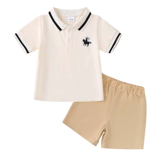 KIMI BEAR 3 Months Newborn Baby Boys Summer Outfit Set 6 Months Boy Clothes Short Sleeves Polo Shirt Top Solid Color Shorts 2pcs Casual Clothing Apricot