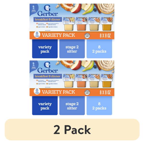 (2 pack) Gerber 2nd Foods Breakfast & Dinner Puree Classics Baby Food, Variety Pack, 4 oz Tub (16 Pack)