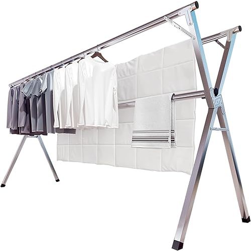 JAUREE 79 Inches Clothes Drying Rack, Drying Rack Clothing Folding Indoor Outdoor, Heavy Duty Stainless Steel Laundry Rack, Foldable Portable Large Clothes Rack Garment Rack with 20 Windproof Hooks