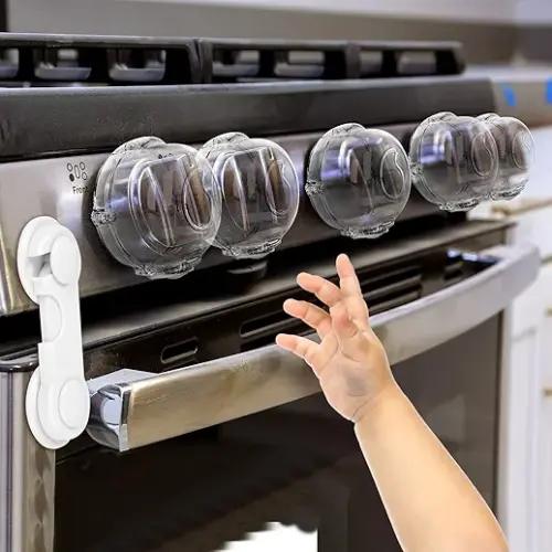 Mom's Choice Gold Awards Winner - Stove Knob Covers for Child Safety (5 + 1 Pack) Double-Key Design and Upgraded Universal Size Gas Knob Covers Clear View Childproof Oven Knob Covers for Kids and Pets | Heat Resistant, Childproof Oven Knob Covers, Gas Sto