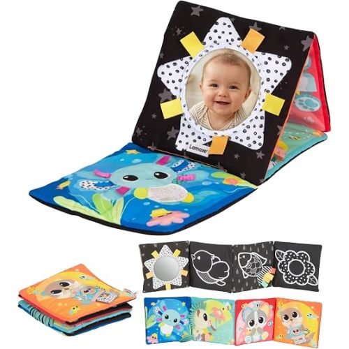 Lamaze My First Friends Baby Mirror Toy | Portable Folding Fabric Book, High-Contrast Colors, Sensory Development, Tummy Time Play, Ages 0 Months And Up