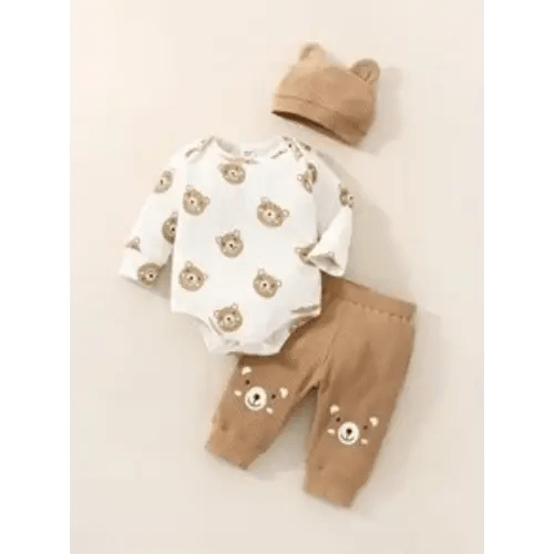 Newborn Baby Cartoon Graphic Bodysuit & Pants & Hat