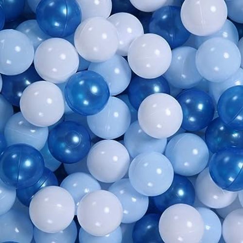 GOGOSO Ball Pit Balls for Toddler, Baby Plastic Playballs Kids Soft Pastel Pelotas Non-Toxic BPA-Free (Pearl Blue+Light Blue+White, 100 Balls)