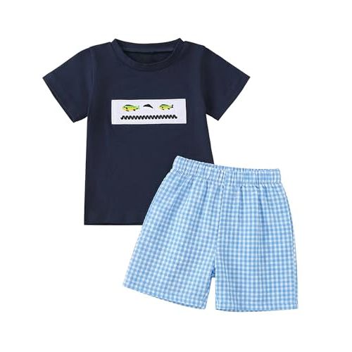 Toddler Baby Boy Clothes Summer Print Outfits Short Sleeve Cotton Shirt and Shorts Set 6M-4T