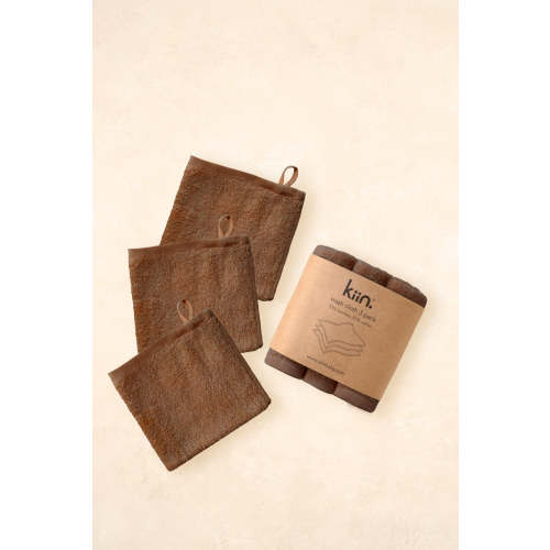 Kiin Wash Cloths 3 Pack - Chocolate