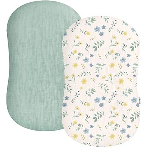 Muslin Baby Lounger Cover 2 Pack, Soft Breathable Newborn Lounger Pillow Cover for Boys Girls Infant (Spring Garden)