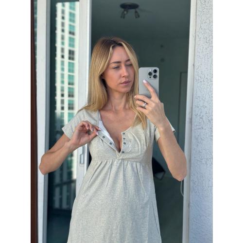 Gray Cotton Breastfeeding Robe | Maternity Hospital Essential for Pregnant & Nursing Mom