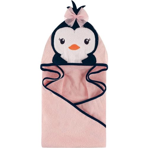 Hudson Baby Unisex Baby Cotton Animal Face Hooded Towel, Miss Penguin, One Size