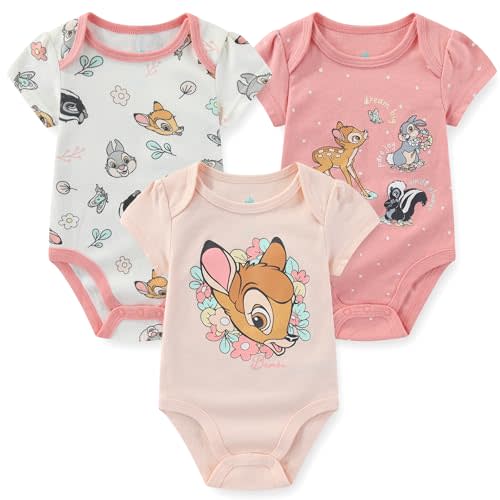 Disney Bambi Baby Girls 3 Pack Bodysuit for Newborn and Infant