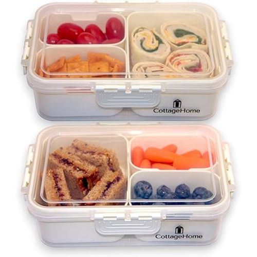 CottageHome 2 Pack Mini Snackle Box Container - 4 Compartment Divided Serving Tray with Lid for Meal Prep, Lunch, School - Dishwasher Safe, Reusable Travel Snack Box for Candy, Fruits, Snacks