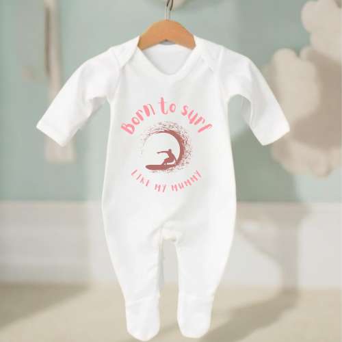 Born To Surf like my mummy baby body suit, newborn Baby, Baby Boy gift, Baby Girl Vest