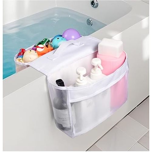 Baby Mesh Bath Toy Organizer Saddle Shape 2 Compartments Bath Toy Storage Quick Access Bath Toy Holder for Bathtub,Suitable for Drying Toys and Storage,Bath Tub Caddy Tray