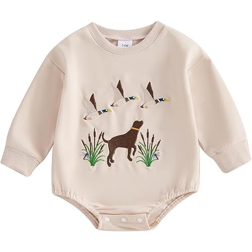 Chloefairy Duck Hunting Baby Clothes Baby Boy Mallard Duck Sweatshirt Bubble Romper Long Sleeve Bodysuit Fall Outfit