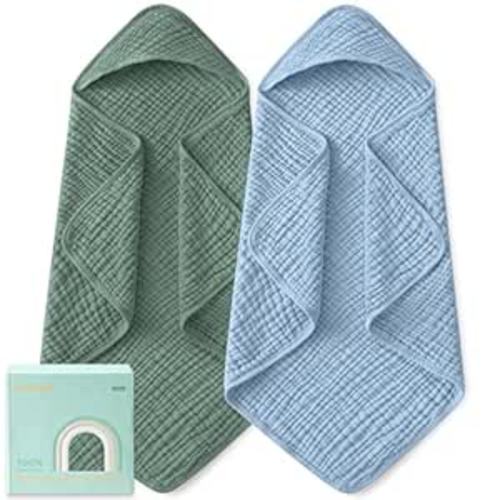 Yoofoss Hooded Baby Towels for Newborn 2 Pack 100% Muslin Organic Cotton Baby Bath Towel with Hood for Babies, Infant, Toddler and Kids, Large 32x32Inch, Soft and Absorbent Newborn Essential