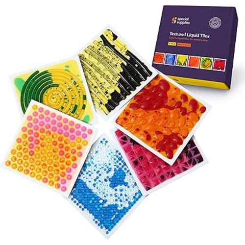 Special Supplies Textured Square Floor Liquid Tiles for Kids, Set of 6, Colorful Early Learning Sensory Activity Mats for Toddlers and Children, Anti-Slip Backing for Active Play, Dance, and Games