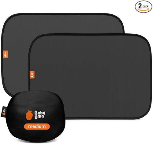Baby Uma Car Window Shades (2 Pack) - 14.2″ x 21.3″, UPF 50+ Car Window Covers, 99% UVB + 94% UVA Protection, Static Cling Sun Shade with Travel Bag (Medium)