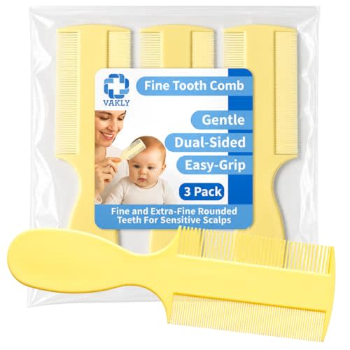 Vakly Fine Tooth Comb (3 Pack) – Double-Sided Baby Comb with Handle, Extra Fine Lice & Dandruff Comb for Cradle Cap, Newborns, Toddlers & Adults