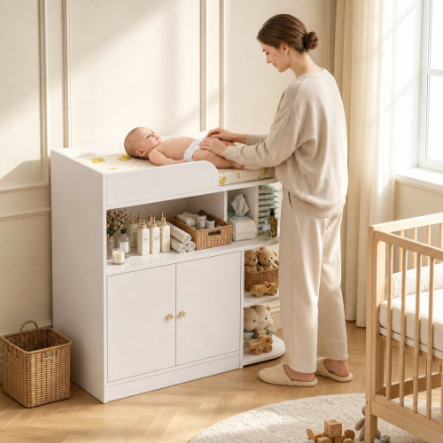 Isabelle & Max™ Baby Dresser With Changing Table, Nursery Dresser With 4 Open Shelves And Plus Double-door Cabinet, Multifunctional Changing Table With Storage | Wayfair