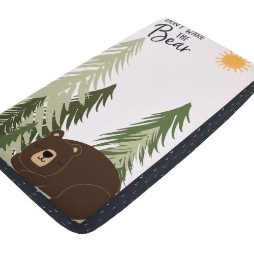 NoJo Into the Wilderness Navy, White, Green and Brown Don’t Wake the Bear 100% Cotton Photo Op Fitted Crib Sheet