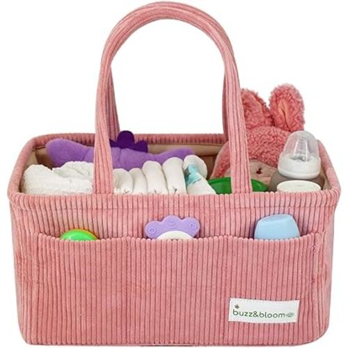 Buzz&Bloom Baby Diaper Caddy Organizer, Stylish Storage Basket for Newborn Essentials and Diaper Station, Gift for Baby Shower and Registry Must-Have (Pink)