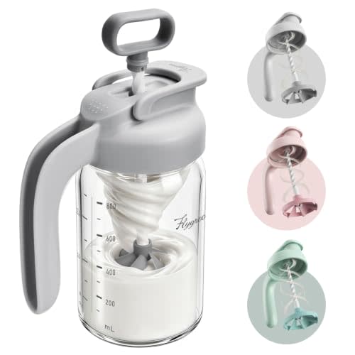 Glass Breast Milk Pitcher, Baby Formula Mixing Pitcher - 24oz, Grey | Built-in Mixing Blade, Heat & Cold Resistant, Leakproof Lid, Wide Mouth, BPA Free, Dishwasher Safe