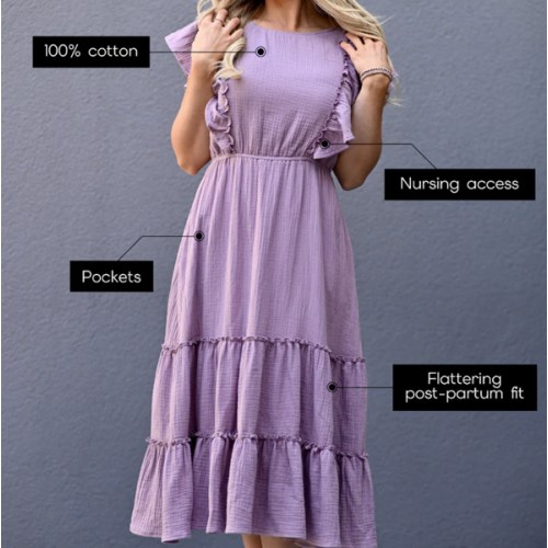 Gauze Ruffle Midi Dress- Lavender