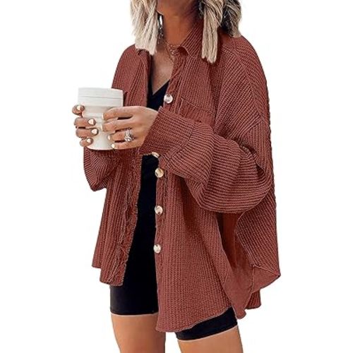 AUTOMET Womens Shacket Jacket Waffle Knit Oversized Button Down Shirts Fall Outfits 2024 Fashion Clothes