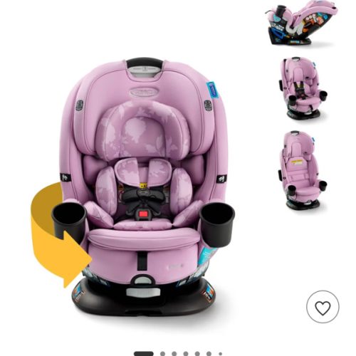 Graco Turn2Me 3-in-1 Rotating Convertible Car Seat, Lilac Mod, Rear-Facing Rotation, Forward-Facing Mode, Highback Booster Up to 100 lbs, Adjustable Headrest & Harness, Steel Reinforced Frame