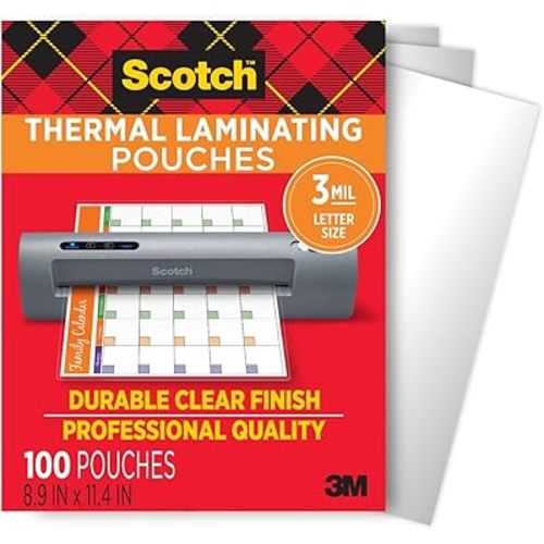 Scotch Thermal Laminating Pouches, for Use with Thermal Laminators, 8.9 x 11.4 Inches, Letter Size Sheets, 100-Pack