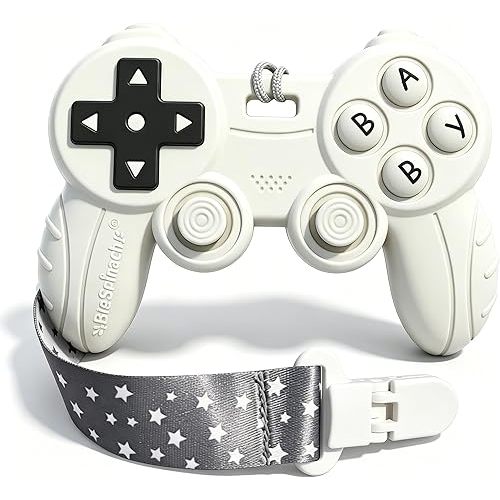 Cool Remote Game Control Teething Toy for Babies 0-6 6-12 Months,Game Controller Teether for Gamer Parents,Baby's First Valentines Day Gifts,Silicone Remote Chew Toys（White