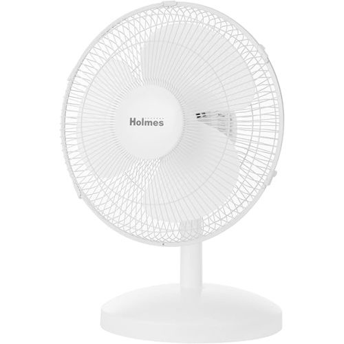 Holmes 12 Inch Oscillating Table Fan 3 Speeds 75 Degree Wide Angle Oscillation 15 Degree Adjustable Head Tilt Quiet Cooling for Home Office Bedroom Manual Control White