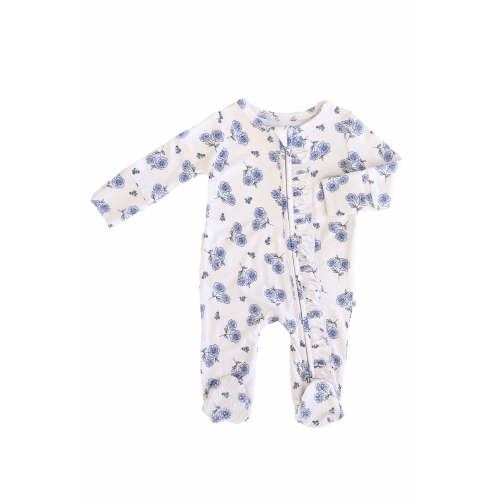 Sapphire Garden Ruffle Zipper Footie | Caden Lane