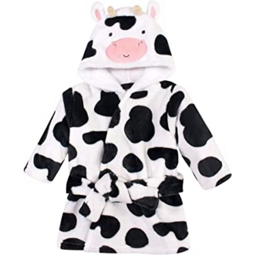 Hudson Baby Unisex Baby Plush Animal Face Bathrobe, Cow, 0-9 Months