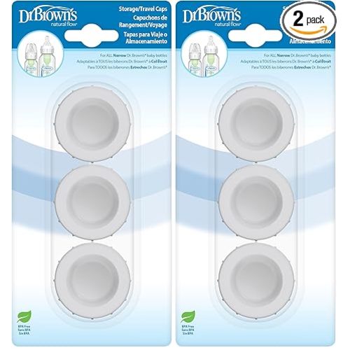 Dr. Brown's Replacement Travel Caps for Dr. Brown's Original, Options, and Options+ Baby Bottles, 3 Count (Pack of 2)