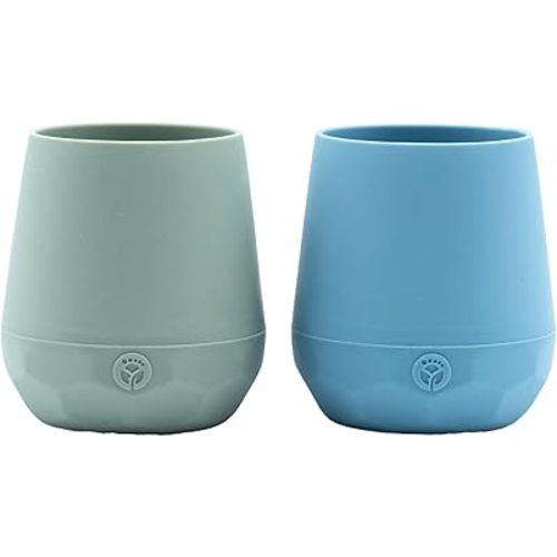 WeeSprout Silicone Baby Training Cups - Set of 2 Soft Silicone Cups - 2 oz Open Cup for Baby 6+ Months - Non-Slip Grip, Weighted Base - Gentle on Gums & Teeth (Matte Blue & Matte Green)