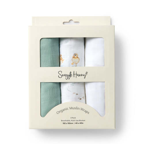 Large Organic Muslin Wraps 3 Pack - Duck Pond/Sage/Milk