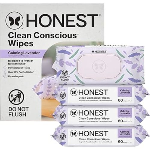 The Honest Company Calm and Cleanse Naturally Scented Wipes, Cleansing, Multi-Tasking, 99% Water Plant Based, Hypoallergenic, Lavender, 240 Count