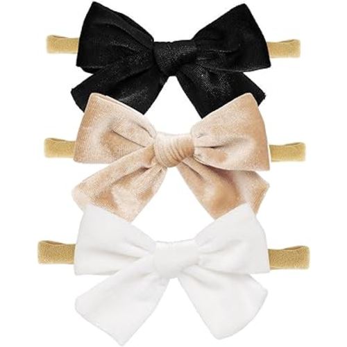hoyuwak 3 PCS 4" Velvet Baby Bows Elastic Baby Christmas Bow Nylon Headband for Newborn Girl Christmas Gift