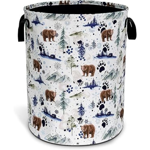 Bear Laundry Basket Oxford Cloth Bear Paw Forest Animal Laundry Hamper With Handle Foldable Portable Clothes Storage Basket 18.9 X 16.5 Inch Storage Bag For Laundry Room/Bathroom/Bedroom/Dormitories