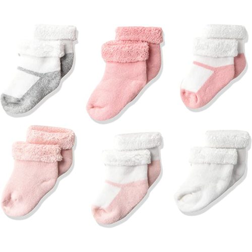Gerber baby-girls 6-pair Sock - 0-3 Months - Assorted Pink/White