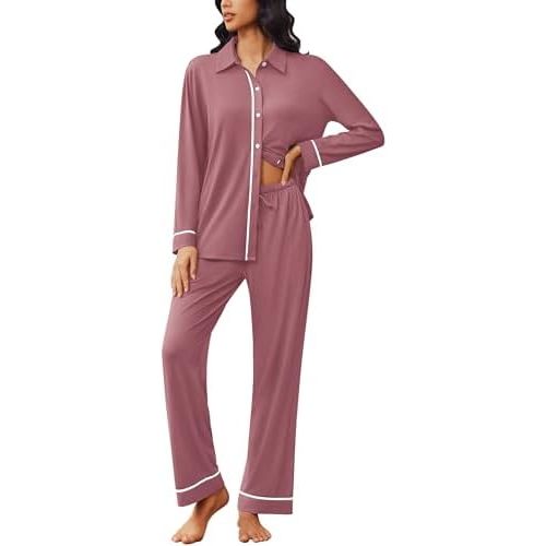 Ekouaer Womens Pajama Sets Long Sleeve Sleepwear Soft Button Down Pjs 2 Piece Loungewear witn Pants S-XXL