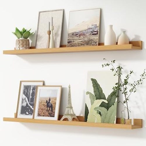 Picture Ledge Shelf, Floating Shelves for Wall, 40" W Set of 2, Oak