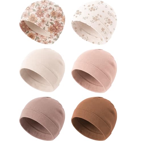 Konssy 6 Pack Baby Newborn Hats, Soft Beanie Hat for Infant Boys Girls 0-6M | Buttery Soft & Stretchy Fabric, Preemie & Newborn Hospital Hats, for Delicate Skin, Baby Registry Gift