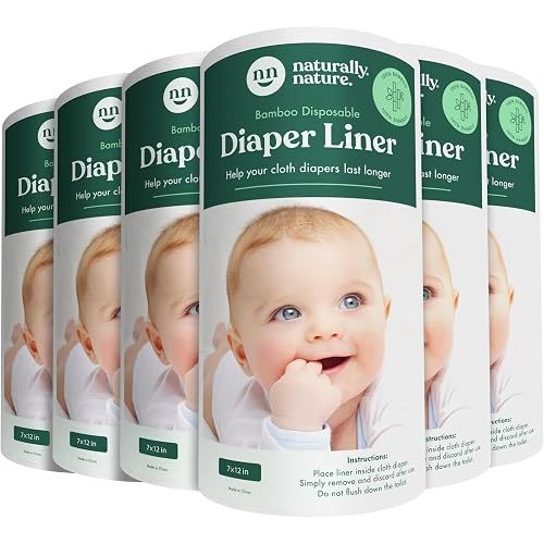 Naturally Nature Disposable Cloth Diaper Liners, Unscented, Fragrance-Free, Chlorine Free Diaper Inserts - 600 Count - (6 Rolls, 100 Sheets per Roll)