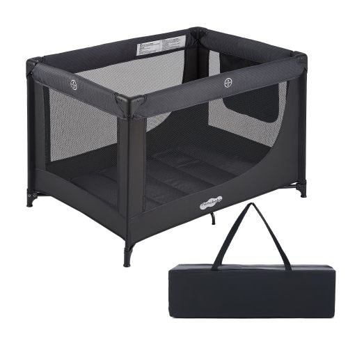 Pamo babe Compact Pack and Play - Portable Crib for Baby, Lightweight Foldable Travel Playard with Mattress Pad & Carry Bag, Safe Breathable Travel Playpen for Home, Trips & Family Visits, Black