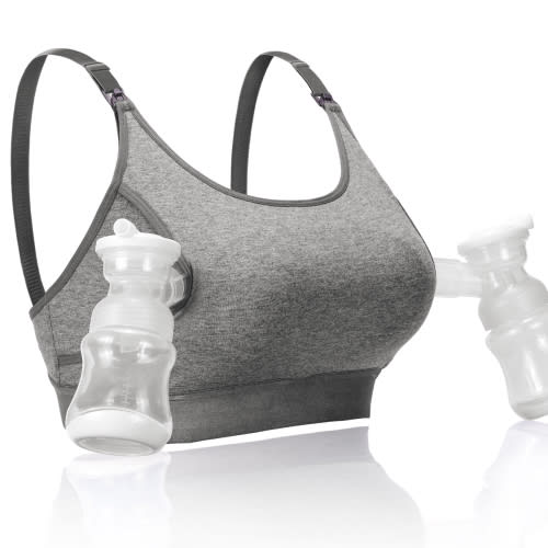 Momcozy Maternity Nursing Bra, Hands Free Pumping Bra, Maternity Breastfeeding Bras Suitable for Breastfeeding-Pumps, Gray X-Large