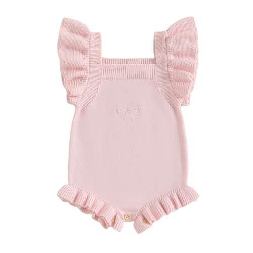 Baby Girl Sweater Romper Bow Embroidery Ruffle Sleeve Tank Bodysuit Overall Newborn Photoshoot Outfit